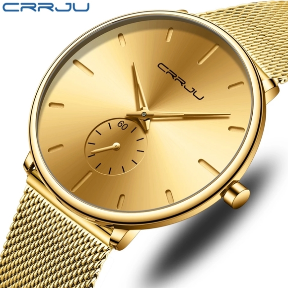 New Mens Gold Tone ULTRA THIN MESH STRAP WATCH - Picture 2 of 2